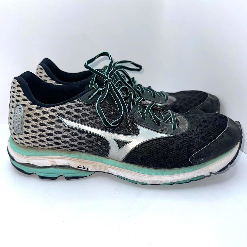 Mizuno Wave Rider 18 Black Green Womens US Size 11.5 410656.9073 Running Shoes